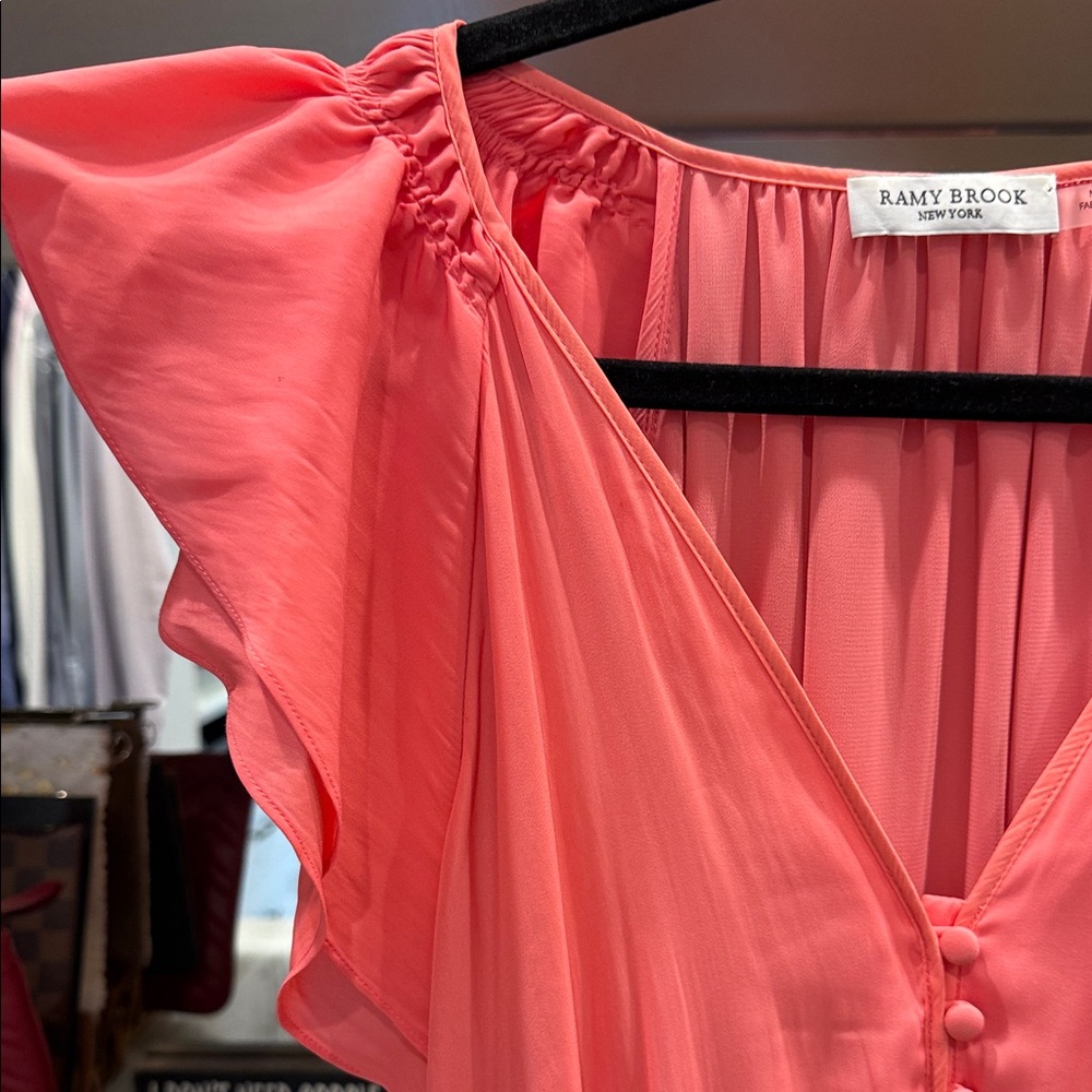 Ramy Brook Coral Midi Dress with Ruffle Sleeves - Picture 4 of 4